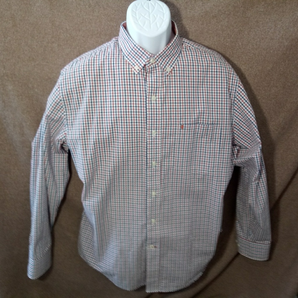 Izod Men's Button Down Shirt Red White Blue Sz Lg